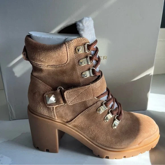 Marc Fisher Nature Suede Sherpa Trim Lug Sole Hiker Booties Sz 7.5 Med BNWB - Picture 5 of 15